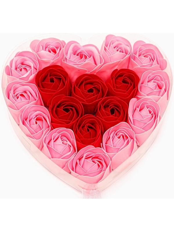 Набор в форме сердца, нежных 18 красно-розовых мыльных роз