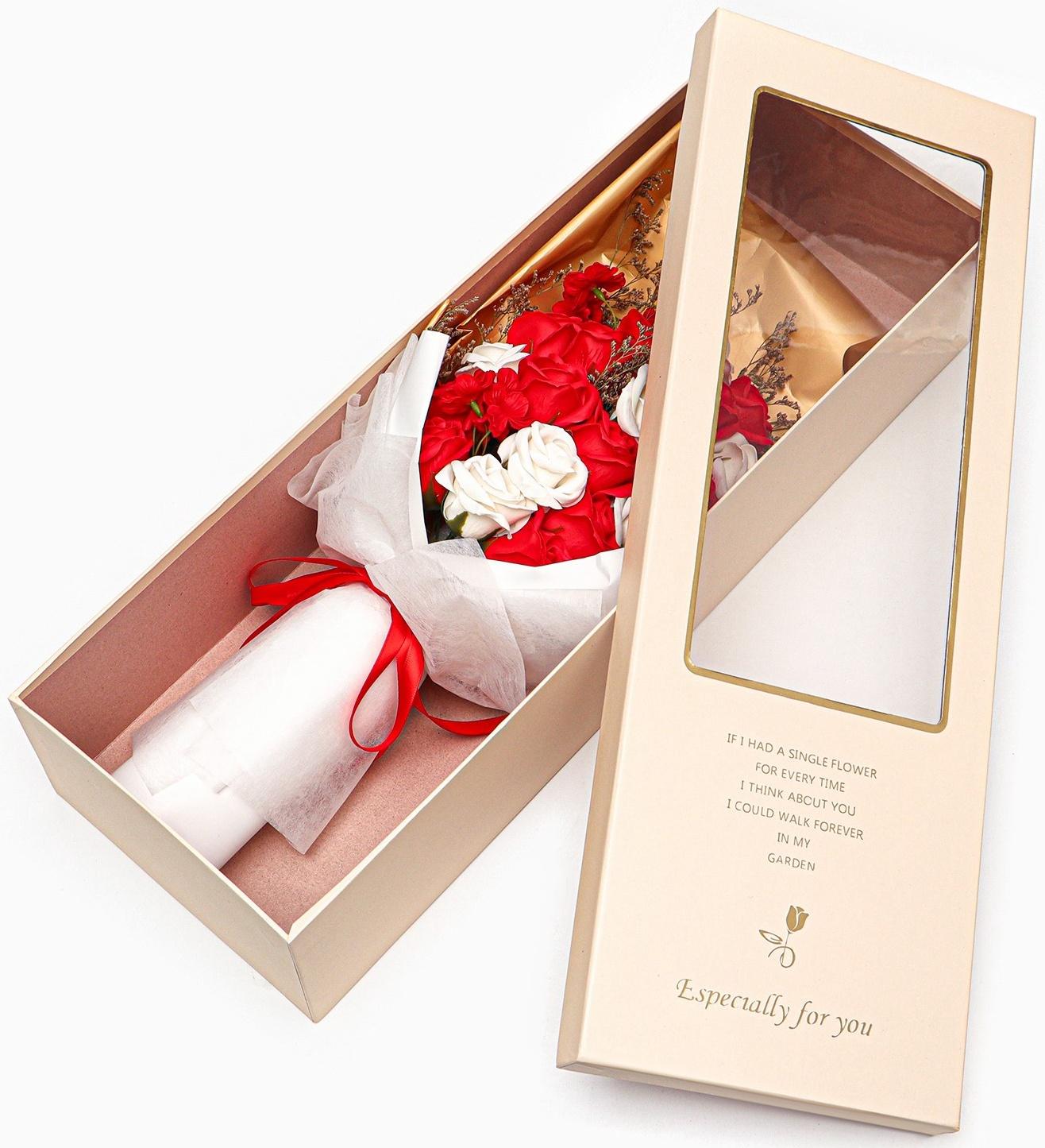 Букет мыльных красных и белых роз в коробке из 20 шт.