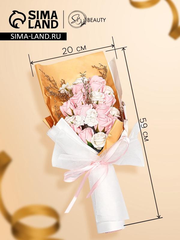 Букет мыльных розовых и белых роз в коробке из 20 шт.
