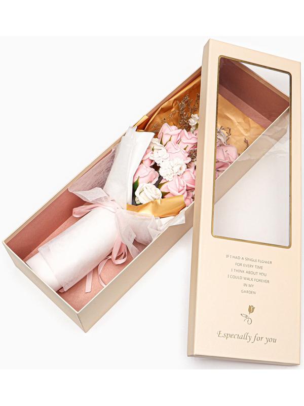 Букет мыльных розовых и белых роз в коробке из 20 шт.