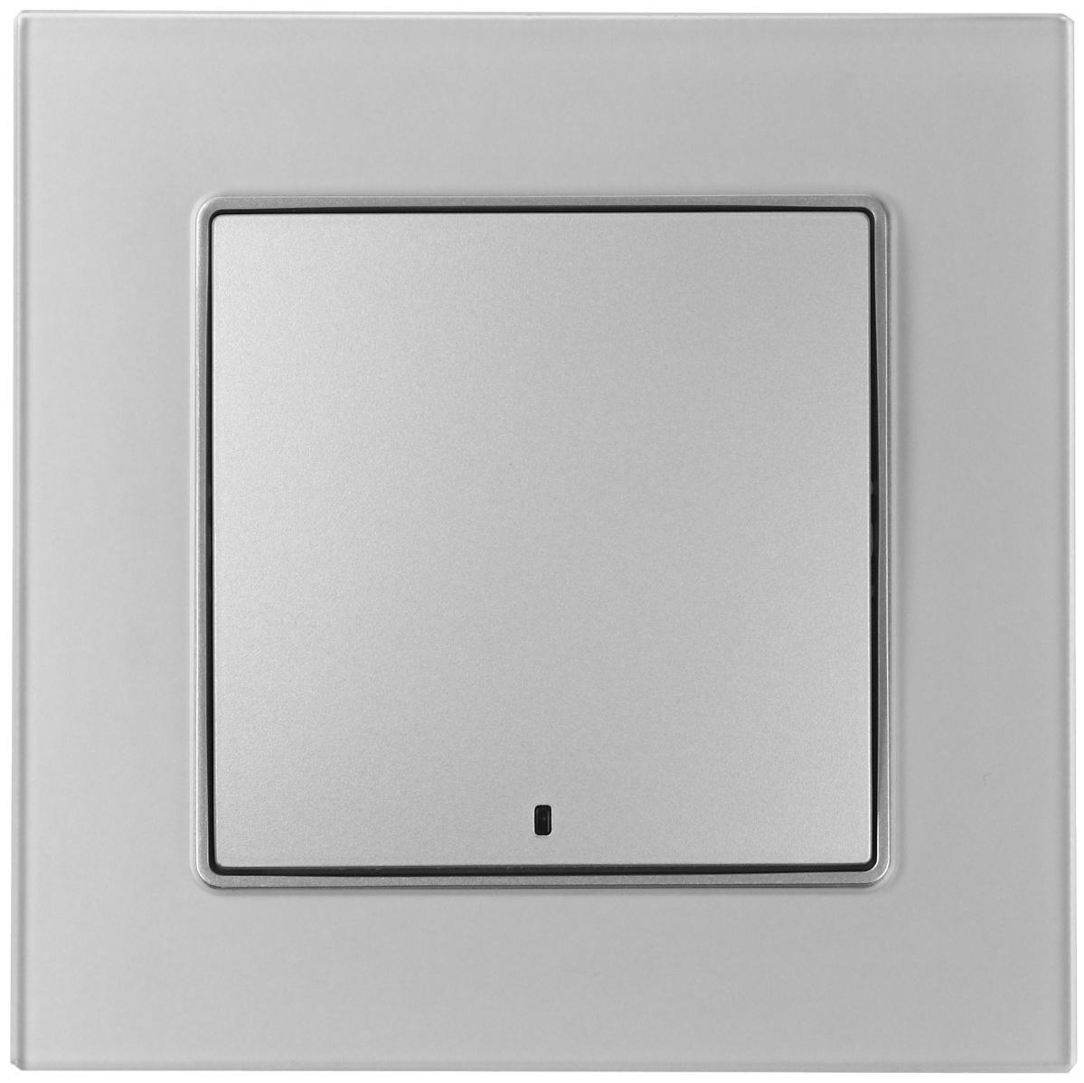 Выключатель TOT Matte Glass, 10 А, 1 кл., с подсветкой, скрытый, стекло, серебристый