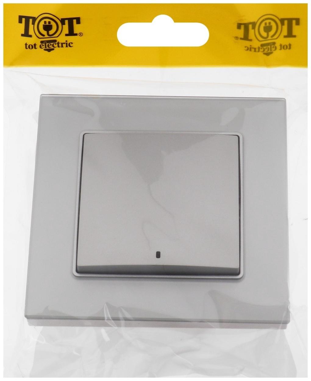 Выключатель TOT Matte Glass, 10 А, 1 кл., с подсветкой, скрытый, стекло, серебристый