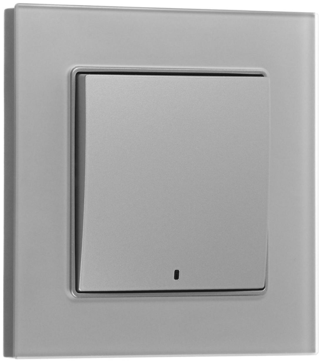 Выключатель TOT Matte Glass, 10 А, 1 кл., с подсветкой, скрытый, стекло, серебристый