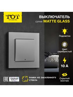 Выключатель TOT Matte Glass, 10 А, 1 кл., с подсветкой, скрытый, стекло, серебристый