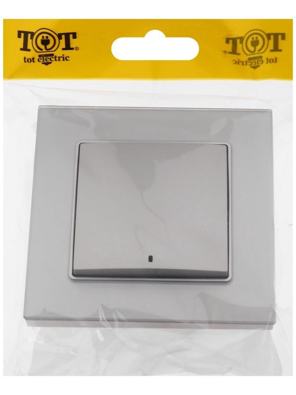 Выключатель TOT Matte Glass, 10 А, 1 кл., с подсветкой, скрытый, стекло, серебристый