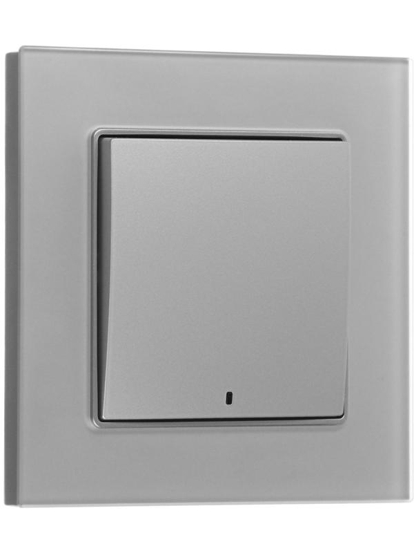 Выключатель TOT Matte Glass, 10 А, 1 кл., с подсветкой, скрытый, стекло, серебристый