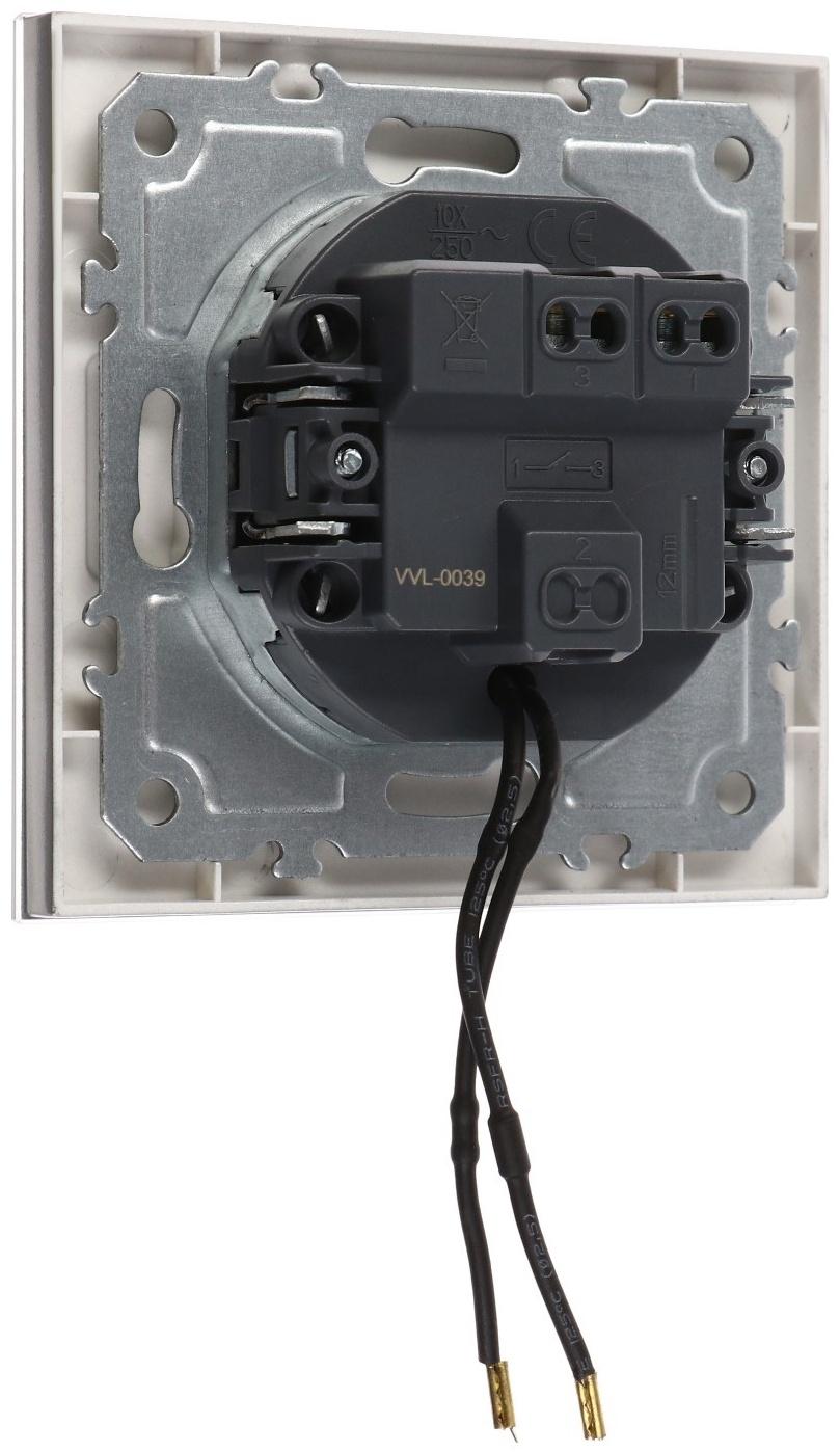 Выключатель TOT Glossy Glass, 10 А, 1 клавиша, с подсветкой, скрытый, стекло, серебристый