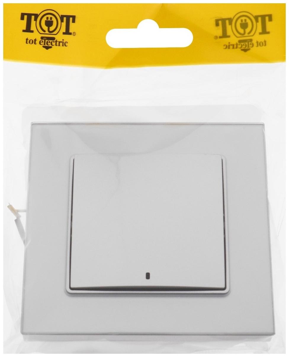 Выключатель TOT Glossy Glass, 10 А, 1 клавиша, с подсветкой, скрытый, стекло, серебристый