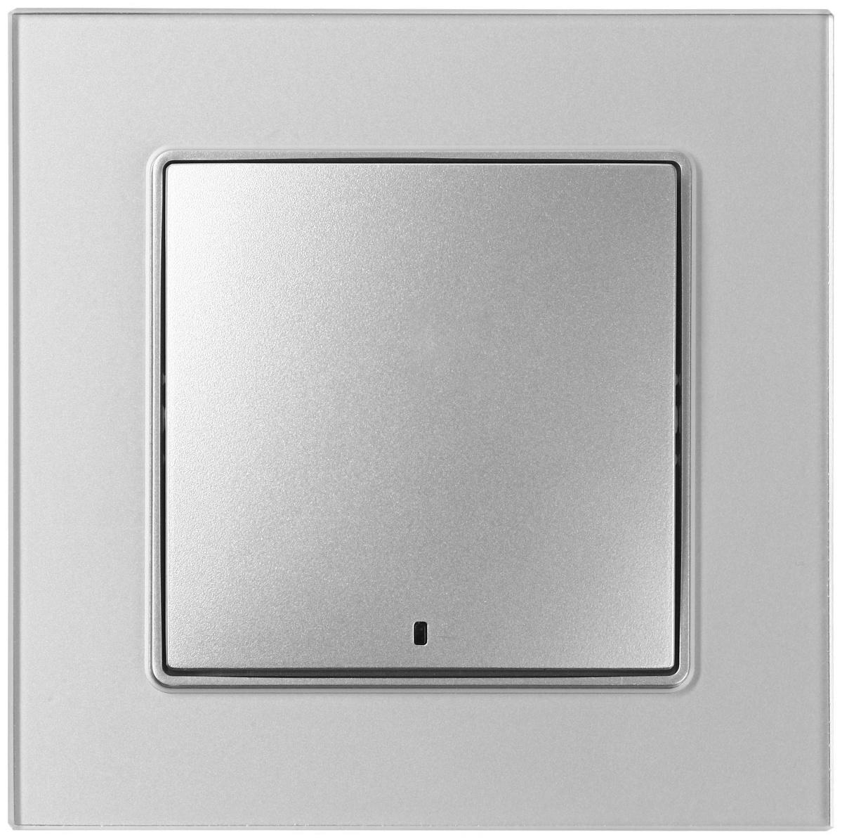 Выключатель TOT Glossy Glass, 10 А, 1 клавиша, с подсветкой, скрытый, стекло, серебристый