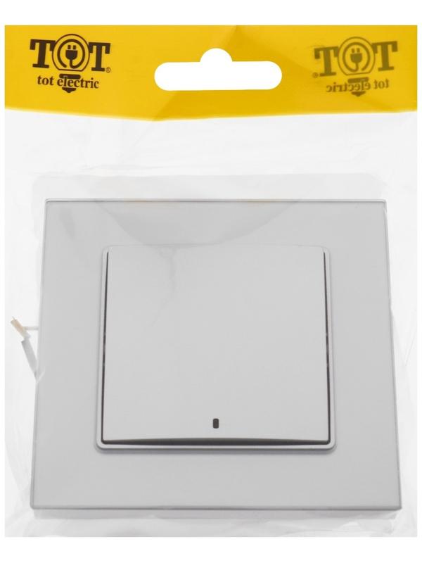 Выключатель TOT Glossy Glass, 10 А, 1 клавиша, с подсветкой, скрытый, стекло, серебристый