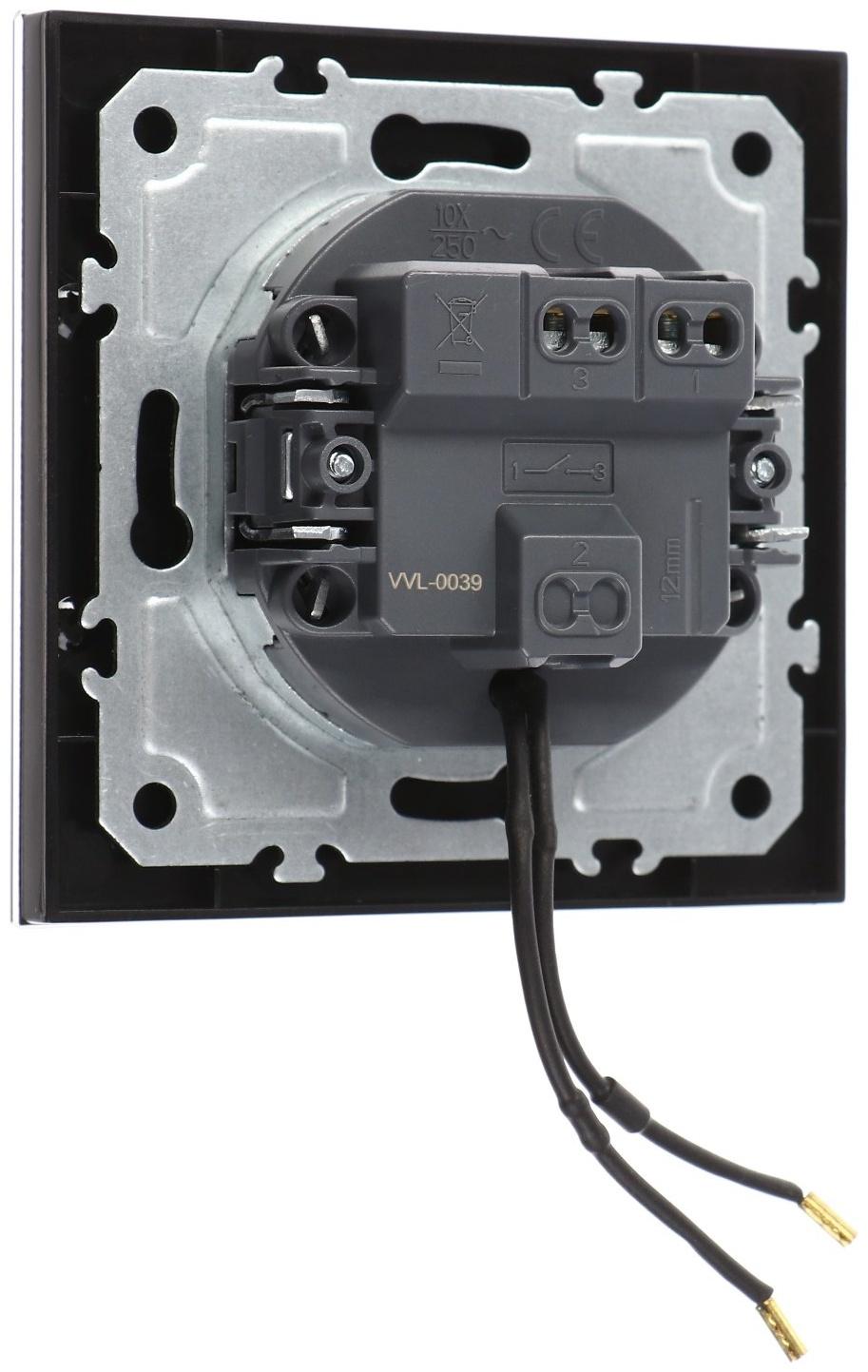 Выключатель TOT Glossy Glass, 10 А, 1 клавиша, с подсветкой, скрытый, стекло, черный