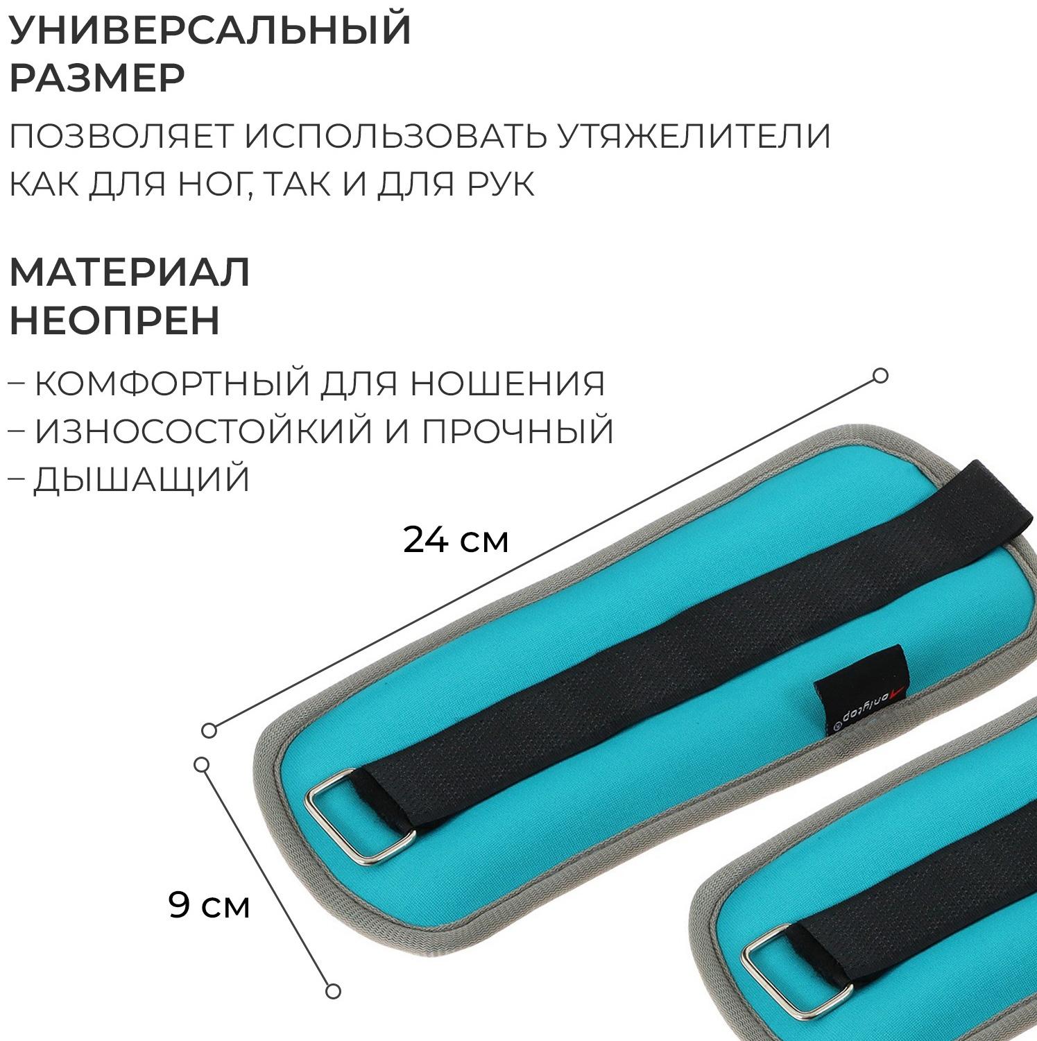 Утяжелители неопреновые ONLYTOP, 2 шт. х 0,25 кг, цвет мятный