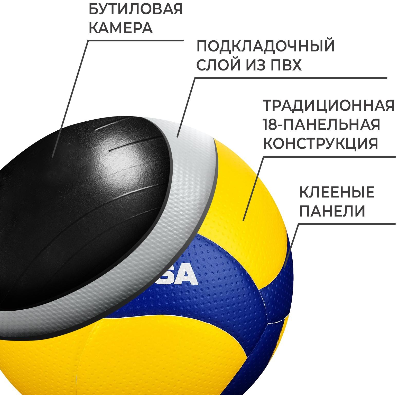 Волейбольный мяч Mikasa V300W, клееный, 18 панелей, р. 5, microfiber PU