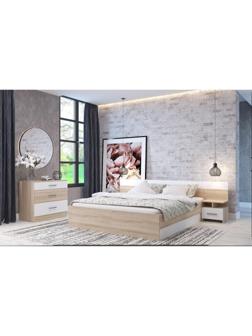 Спальный гарнитур «Леси», кровать 1600 мм, тумбы 2 шт, комод, дуб сонома/белый