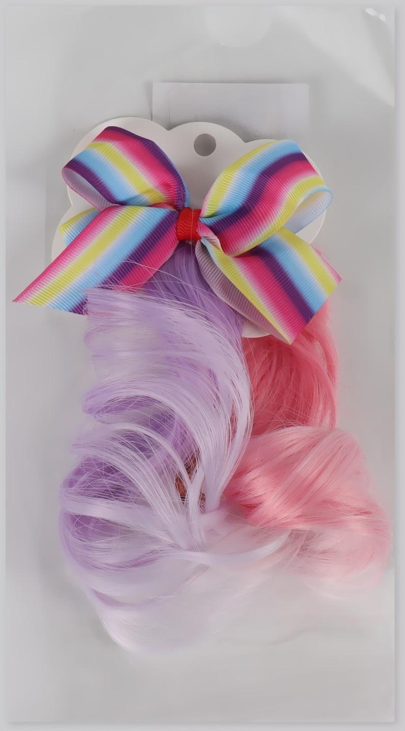 Локон накладной «Бантик», кудрявый волос, на заколке, 32 см, цвет сиреневый/пепельный/розовый