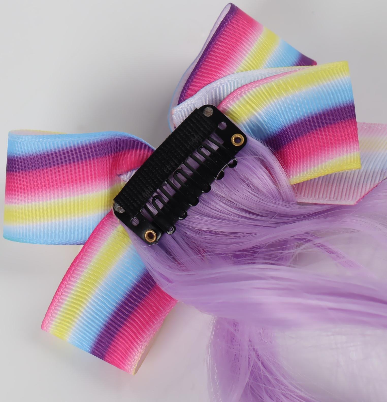 Локон накладной «Бантик», кудрявый волос, на заколке, 32 см, цвет сиреневый/пепельный/розовый