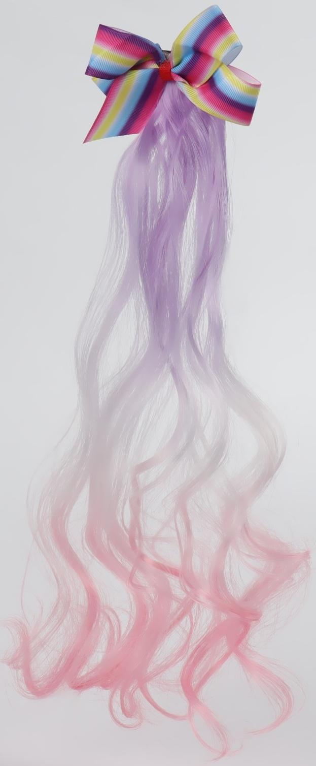 Локон накладной «Бантик», кудрявый волос, на заколке, 32 см, цвет сиреневый/пепельный/розовый