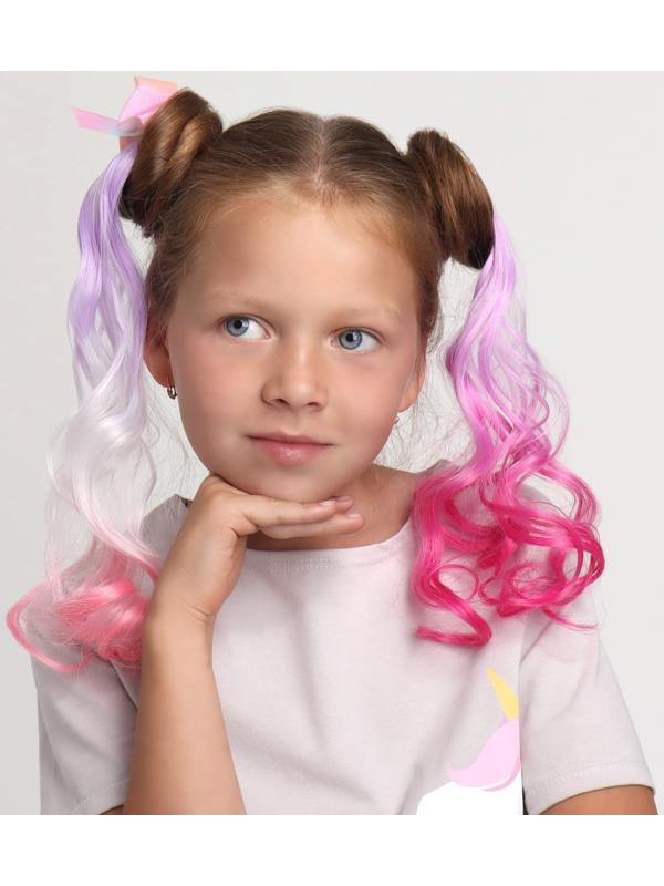 Локон накладной «Бантик», кудрявый волос, на заколке, 32 см, цвет сиреневый/пепельный/розовый