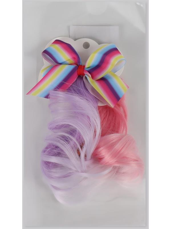 Локон накладной «Бантик», кудрявый волос, на заколке, 32 см, цвет сиреневый/пепельный/розовый