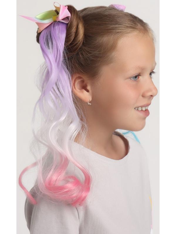 Локон накладной «Бантик», кудрявый волос, на заколке, 32 см, цвет сиреневый/пепельный/розовый