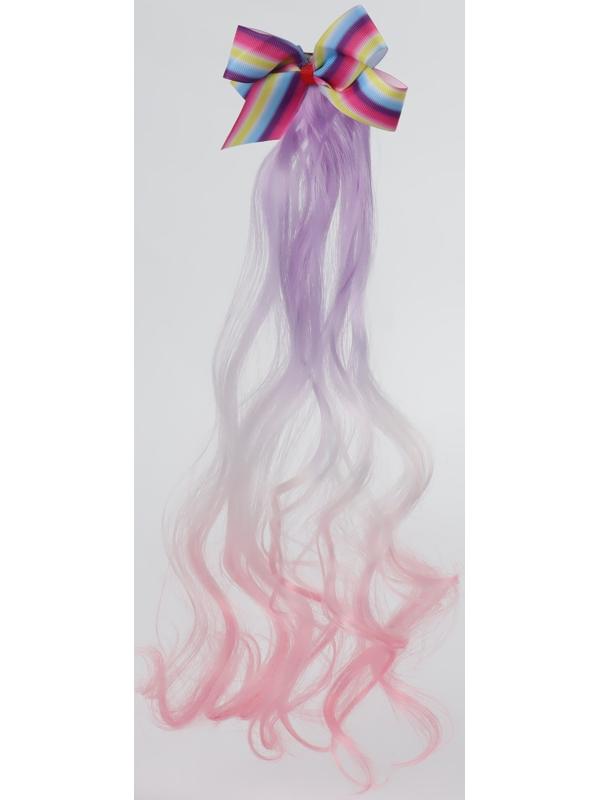 Локон накладной «Бантик», кудрявый волос, на заколке, 32 см, цвет сиреневый/пепельный/розовый