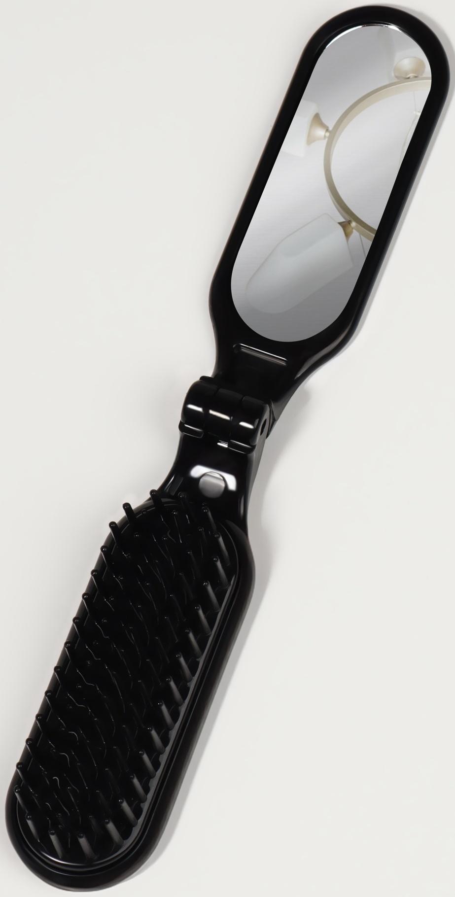 Расчёска массажная, складная, с зеркалом, 3 × 10 см, цвет чёрный