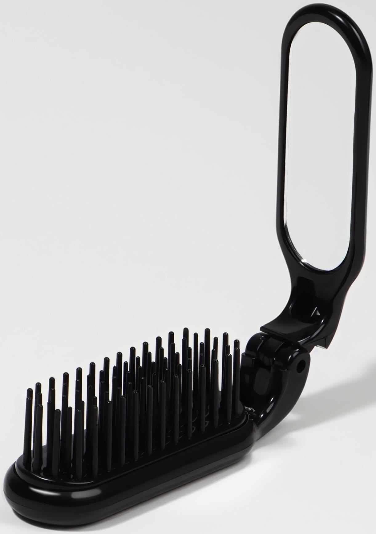 Расчёска массажная, складная, с зеркалом, 3 × 10 см, цвет чёрный
