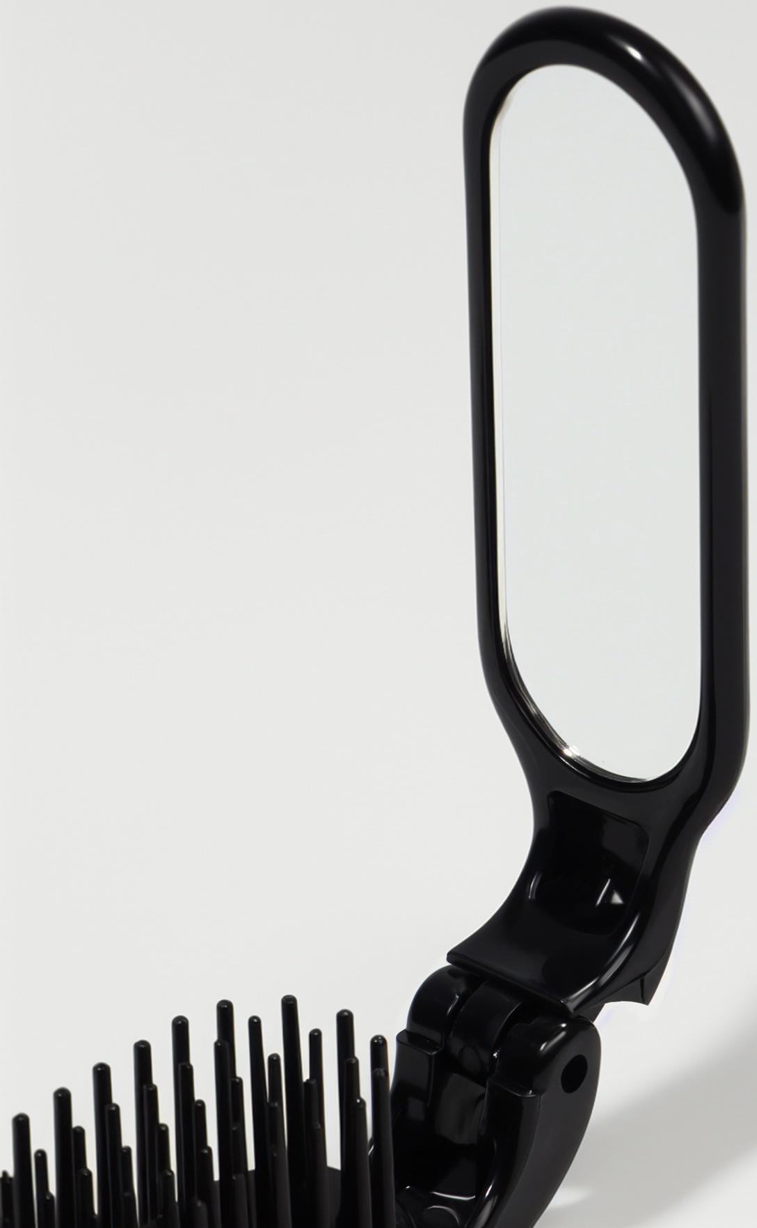 Расчёска массажная, складная, с зеркалом, 3 × 10 см, цвет чёрный