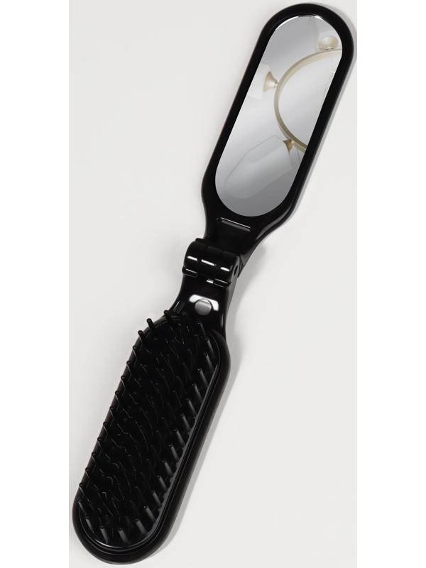 Расчёска массажная, складная, с зеркалом, 3 × 10 см, цвет чёрный