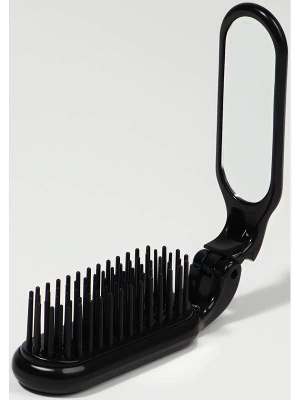 Расчёска массажная, складная, с зеркалом, 3 × 10 см, цвет чёрный