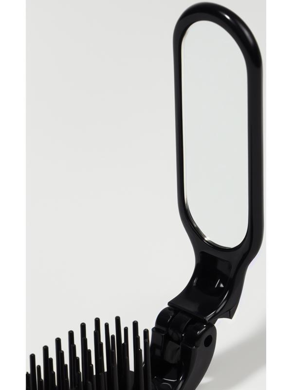Расчёска массажная, складная, с зеркалом, 3 × 10 см, цвет чёрный