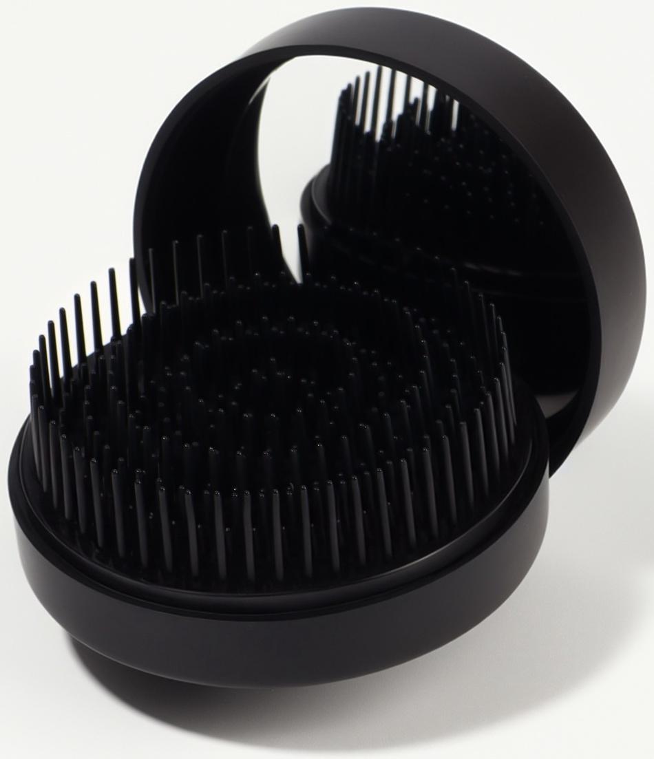 Расчёска массажная, круглая, складная, с зеркалом, d = 7,5 см, цвет чёрный
