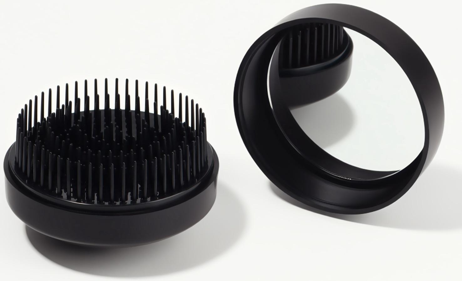 Расчёска массажная, круглая, складная, с зеркалом, d = 7,5 см, цвет чёрный