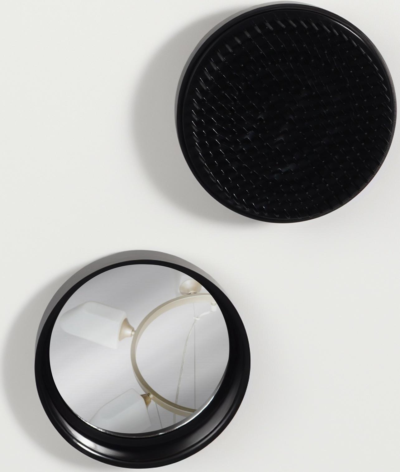 Расчёска массажная, круглая, складная, с зеркалом, d = 7,5 см, цвет чёрный