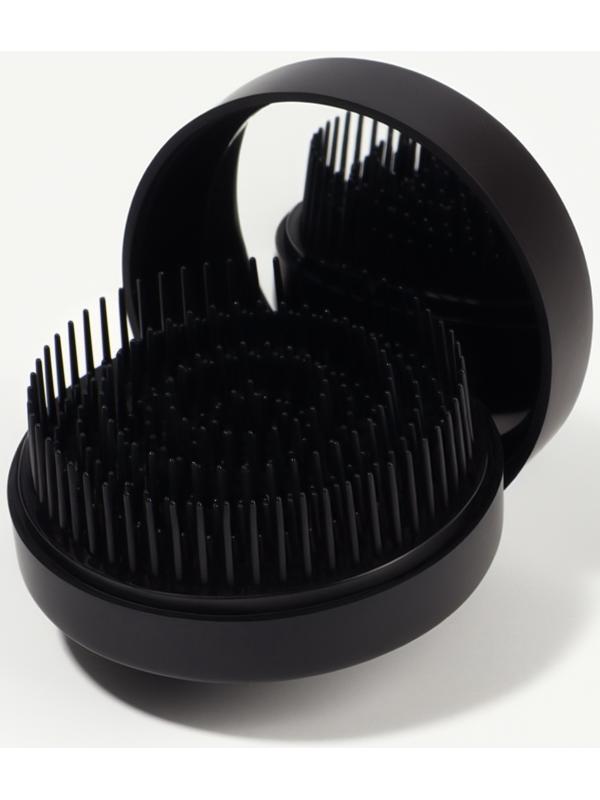 Расчёска массажная, круглая, складная, с зеркалом, d = 7,5 см, цвет чёрный