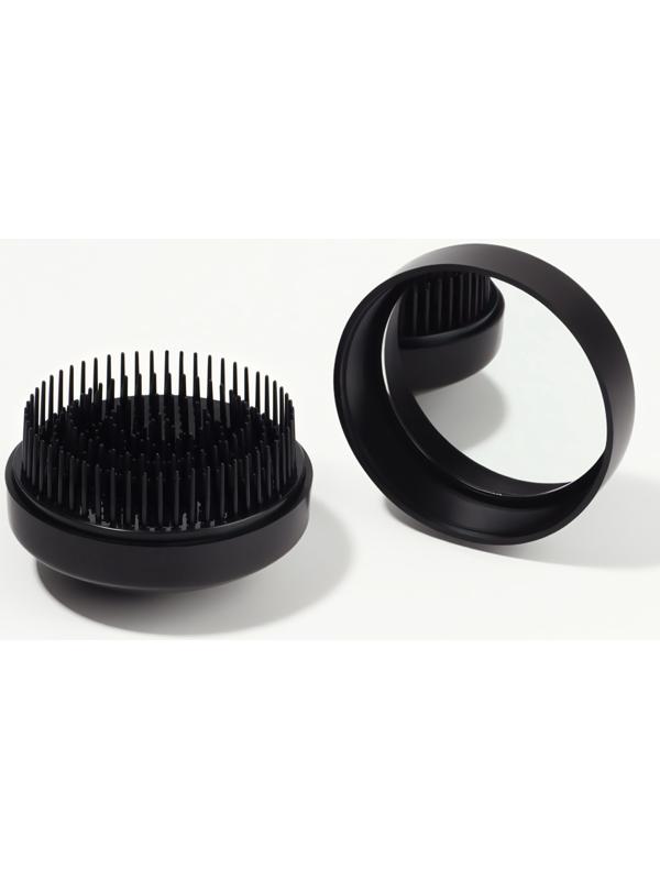 Расчёска массажная, круглая, складная, с зеркалом, d = 7,5 см, цвет чёрный