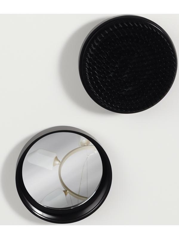 Расчёска массажная, круглая, складная, с зеркалом, d = 7,5 см, цвет чёрный