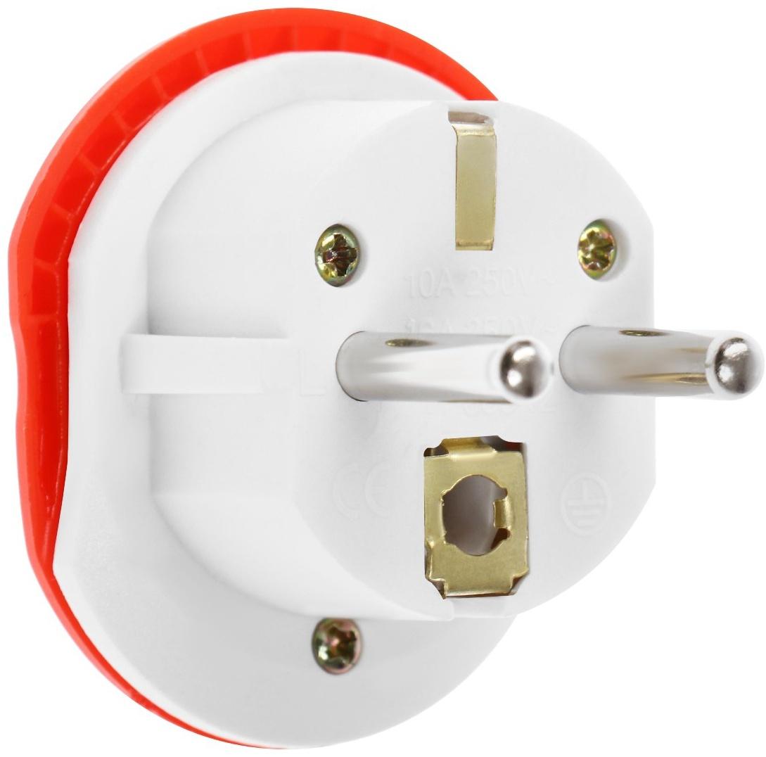 Переходник универсальный 16А, с з/к, 220 В, красный, заподлицо в розетку