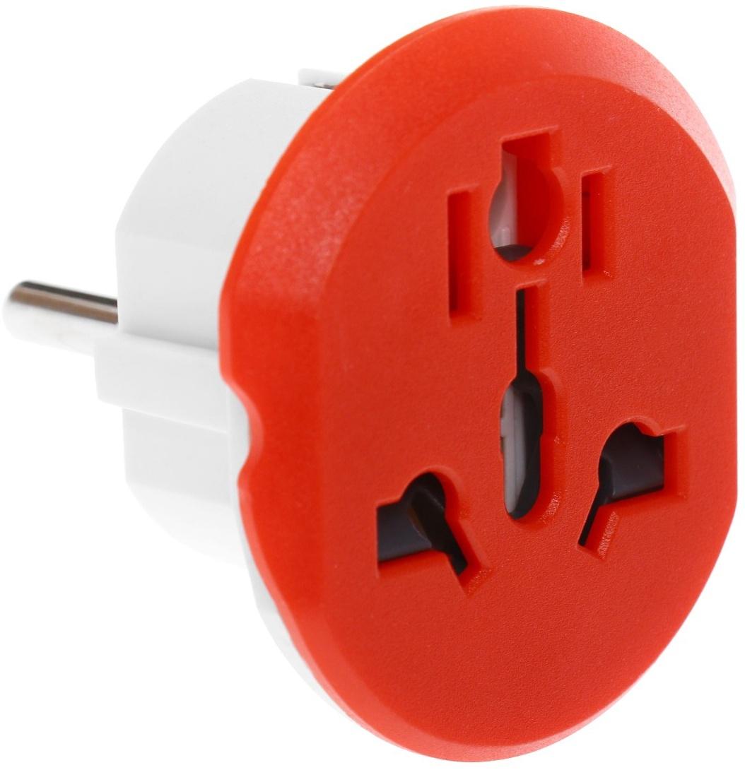 Переходник универсальный 16А, с з/к, 220 В, красный, заподлицо в розетку