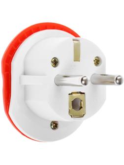 Переходник универсальный 16А, с з/к, 220 В, красный, заподлицо в розетку