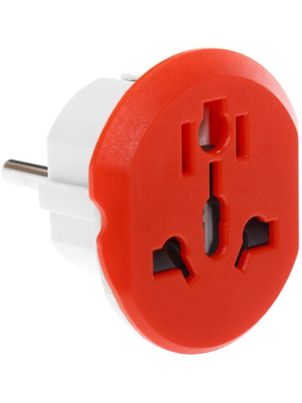 Переходник универсальный 16А, с з/к, 220 В, красный, заподлицо в розетку