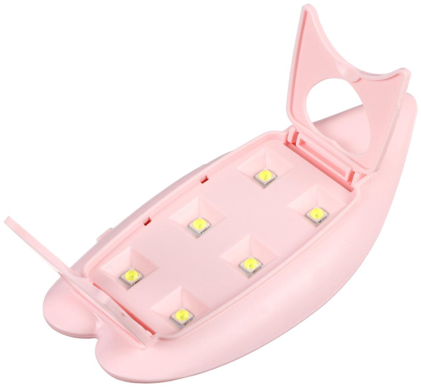Лампа для маникюра LUF-09, UV/LED, 6 диодов, 6 Вт, USB, розовая
