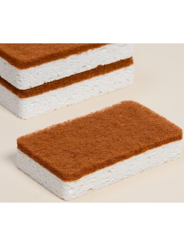 Губки для посуды SL Home, из древесной целлюлозы, с кокосовым абразивом, 3 шт.