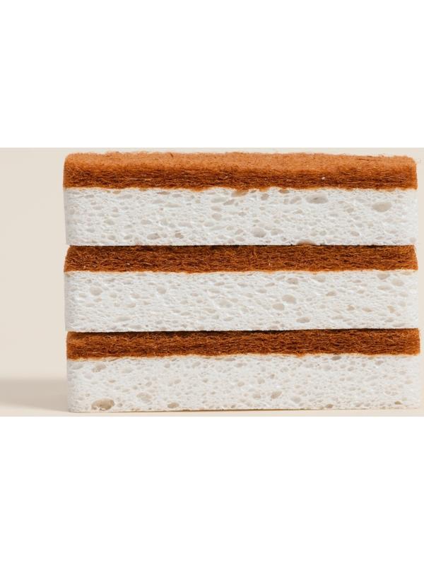 Губки для посуды SL Home, из древесной целлюлозы, с кокосовым абразивом, 3 шт.