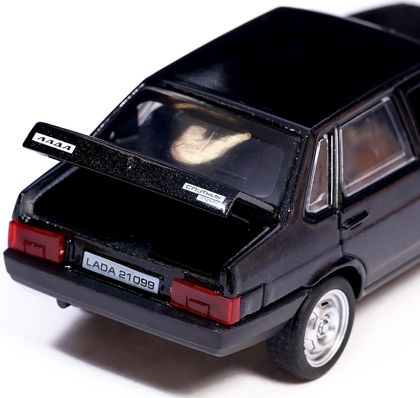 Машинка металлическая ВАЗ-21099, ретро - модель «СПУТНИК», открываются двери, багажник, инерция, 12 см, чёрный