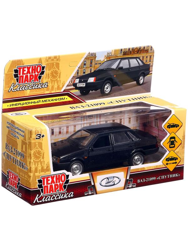 Машинка металлическая ВАЗ-21099, ретро - модель «СПУТНИК», открываются двери, багажник, инерция, 12 см, чёрный