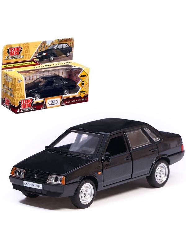 Машинка металлическая ВАЗ-21099, ретро - модель «СПУТНИК», открываются двери, багажник, инерция, 12 см, чёрный