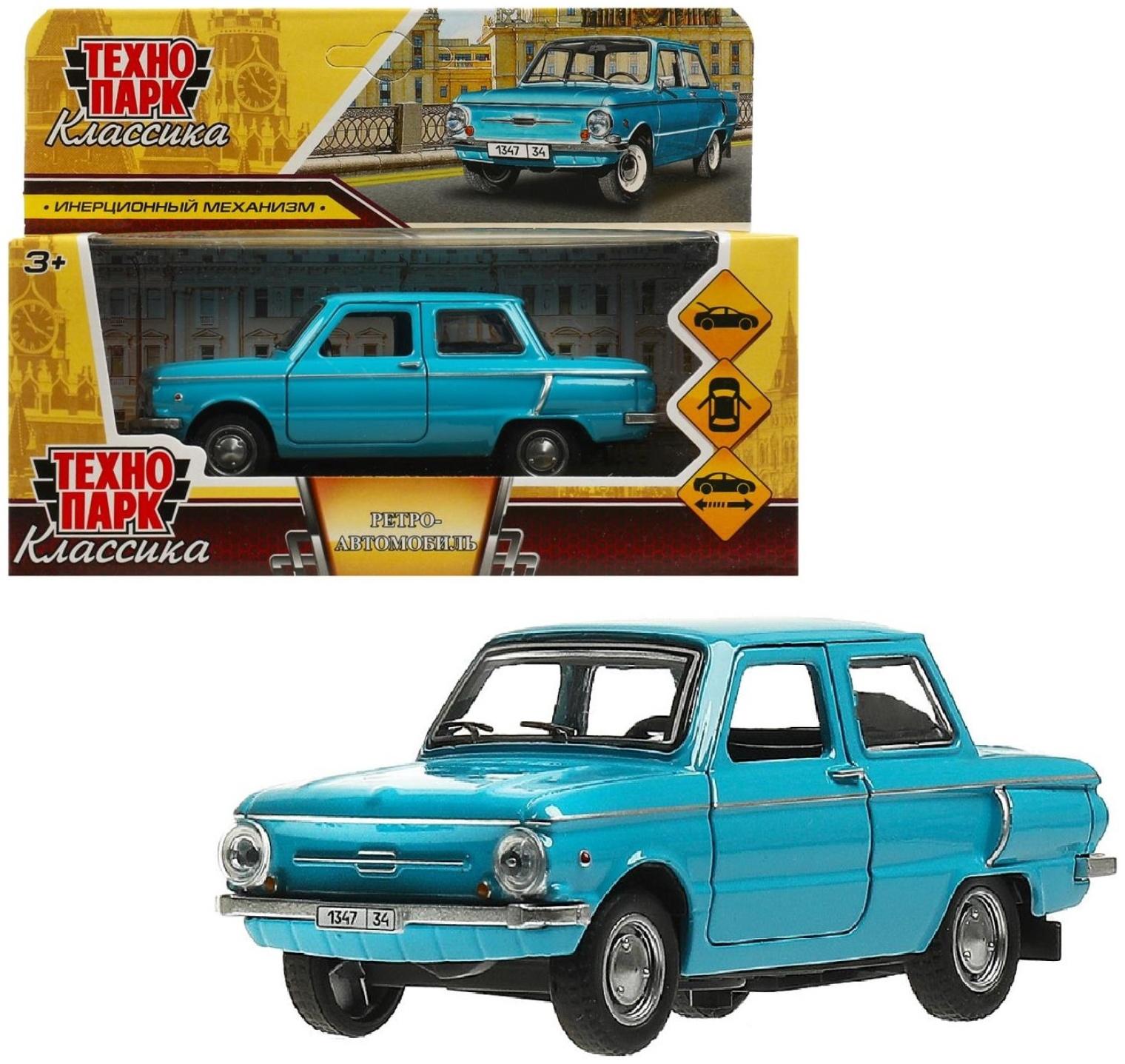 Машинка металлическая «ЗАЗ-968А», ретро - модель «Запорожец», открываются двери, багажник, инерция, 12 см голубой