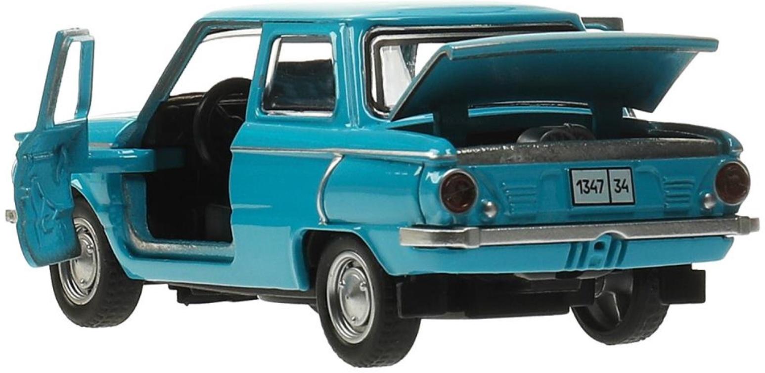 Машинка металлическая «ЗАЗ-968А», ретро - модель «Запорожец», открываются двери, багажник, инерция, 12 см голубой