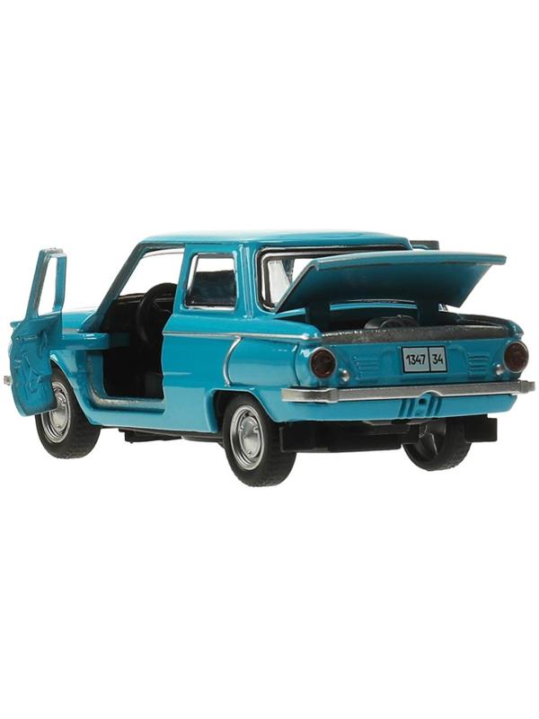 Машинка металлическая «ЗАЗ-968А», ретро - модель «Запорожец», открываются двери, багажник, инерция, 12 см голубой